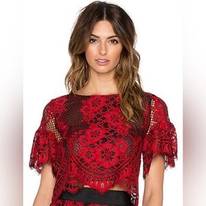 Alexis Piero Semi Sheer Lace Crop Top Red & Black Size Small